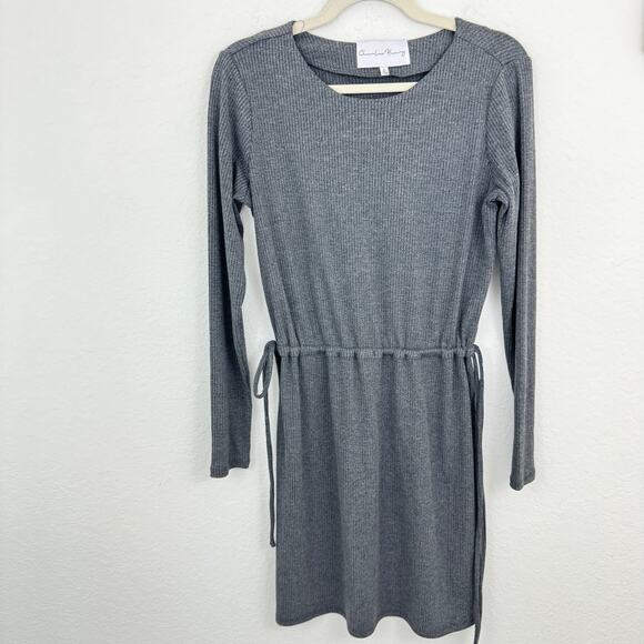 Charles Henry Dresses & Skirts - Charles Henry Womens Knit Mini Dress Size S Ribbed Cinched Waist Tie Gray